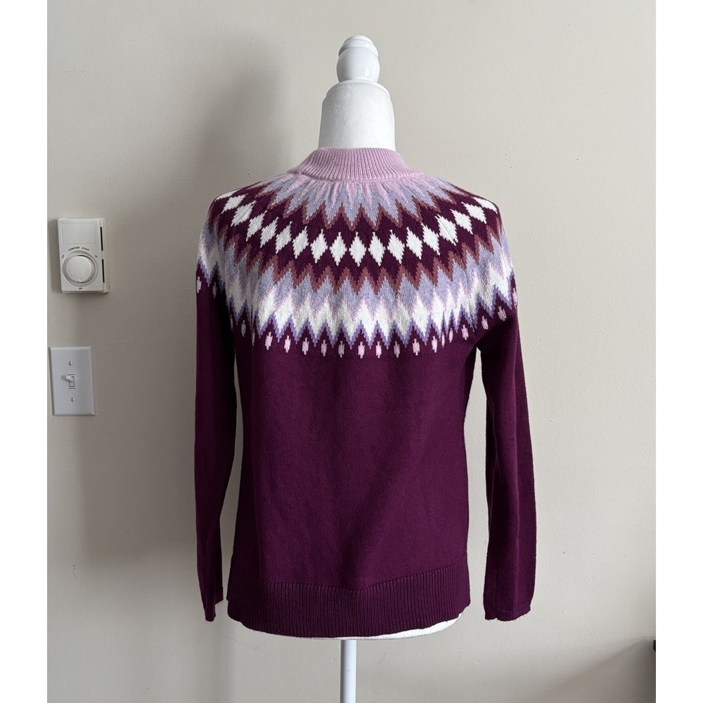 Talbots Fair Isle Sweater Knit Purple Pink‎ Ski Preppy MP Mock Neck Cotton Blend - Picture 7 of 7
